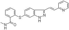 CAS 登錄號(hào)：319460-85-0, 阿西替尼, N-甲基-2-((3-((1E)-2-(吡啶-2-基)乙烯)-1H-吲唑-6-基)硫)苯甲酰胺