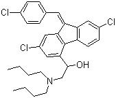 CAS 登錄號：82186-77-4, 苯芴醇, (Z)-2,7-二氯-9-[(4-氯苯基)亞甲基]-alpha-[(二正丁氨基)甲基]-9H-芴-4-甲醇