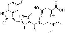 CAS 登錄號(hào)：341031-54-7, 蘇尼替尼蘋(píng)果酸鹽, 蘋(píng)果酸舒尼替尼, N-(2-(二乙基氨基)乙基)-5-((Z)-(5-氟-1,2-二氫-2-氧代-3H-吲哚-3-亞基)甲基)-2,4-二甲基-1H-吡咯-3-甲酰胺 (2S)-羥基丁二酸鹽